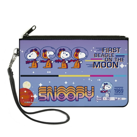 Peanuts Wallet, Zip Clutch, Snoopy First Beagle on the Moon Poses Blue Multi Color, Canvas