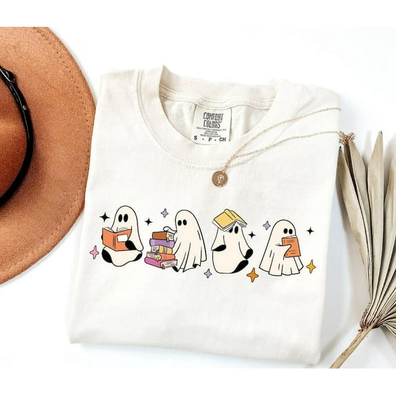 Ghosts Reading Books Shirt, Books Lover Ghost Gift, Cute Little Ghost Shirt, Womens Halloween Shirt, Spooky Season Shirt, Fall Graphic Tee