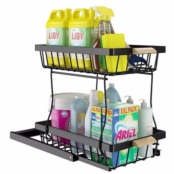 Under Sink Bracket, Pullout Metal Shelf Organizer, Pull Out