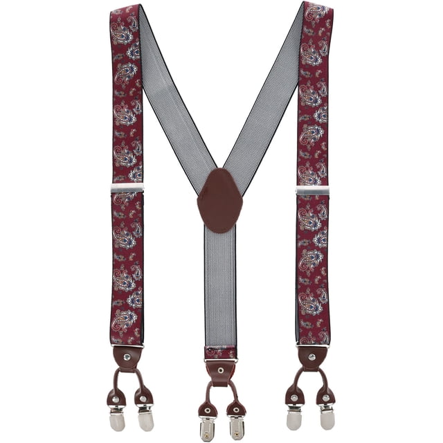 CTM® 1.375 Inch Wide Paisley Print Double Clip-End Suspenders (Men's)