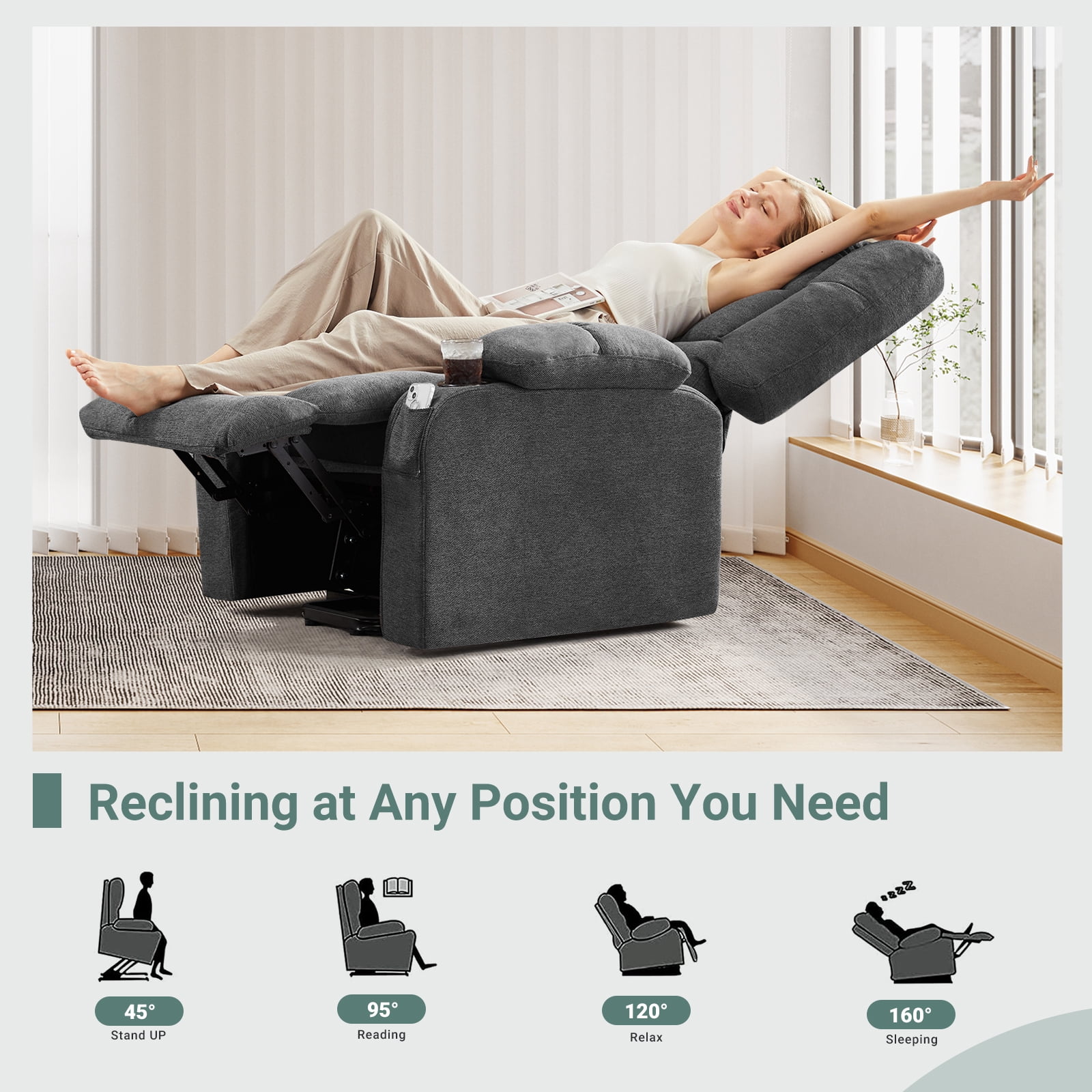 GIANNA Lift Recliner Chair for Elderly, With Massage and Heating, Lumbar Support, Remote Control, Gray