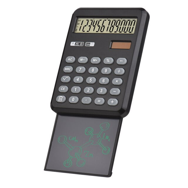 Calculator Push-pull 4 Inch LCD Writing Tablet Digital Drawing Pad 12 Digits Display with Stylus Pen Erase Button Lock Function(Black)