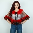 thumbnail image 6 of Lace Mesh Feather Cape Shawl, Red Gothic Shoulder Wrap, 192x46cm, 6 of 7