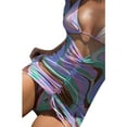 thumbnail image 5 of Seyurigaoka Women Summer Swimsuit 3 Pcs Set, Colorful Stripe Print Bra + Thong + Long Sleeve V-neck Drawstring Short Dress, 5 of 9