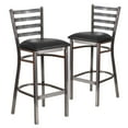thumbnail image 2 of BizChair Ladder Back Restaurant Barstool, Black Vinyl/Clear Coated Metal (Set of 2), 2 of 12