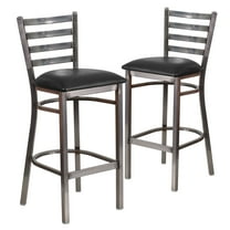 Flash Furniture 2 Pack HERCULES Series Silver Antique Finish with Clear Coat Ladder Back Metal Restaurant Barstool - Black Vinyl Seat