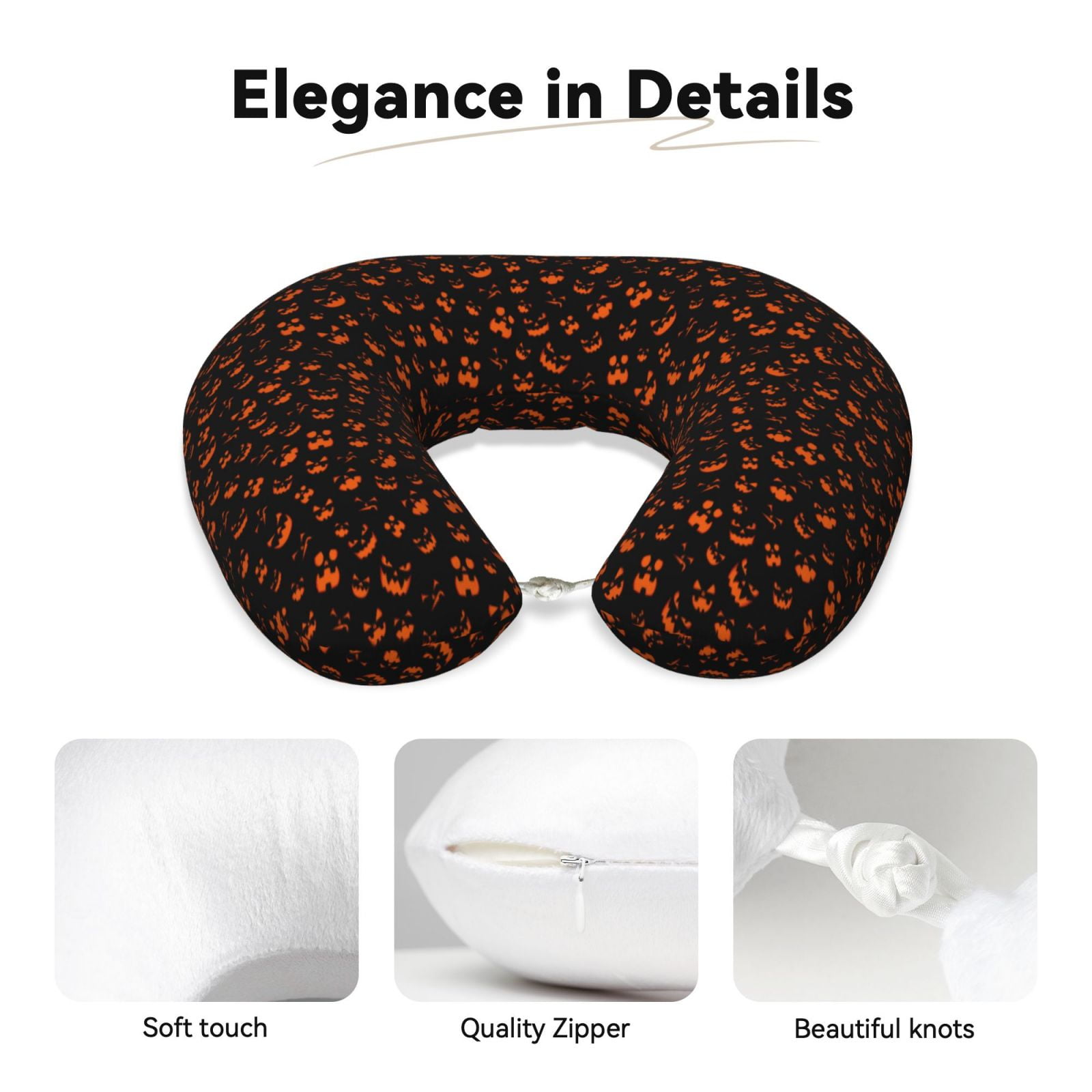 Xecao Spooky Pumpkin Face Print Memory Foam Cervical Neck Pillow Versatile U-Shaped Pillows for Home,Office,Camping,Travelling,Soft Washable Cover