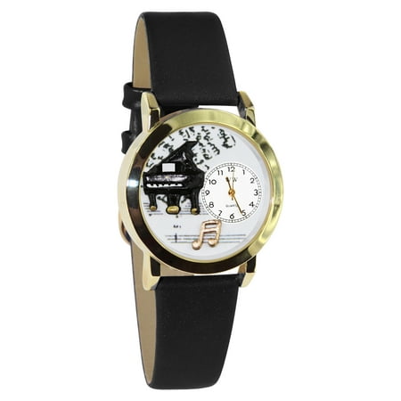 Whimsical Watches Kids C0510001 Classic Gold Music Piano Black Leather And Goldtone Watch