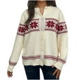 thumbnail image 2 of Aobny White 2024 Womans Sweaters Fair Isle Long Sleeve Crew Neck Button Up Graphic Cardigan Ladies Sweaters Trendy, 2 of 5