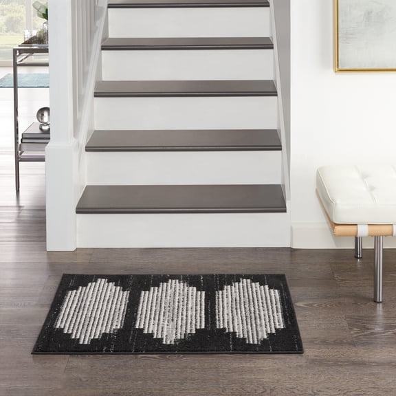 Nourison Modern Passion Geometric Blk/Grey 2' x 3' Area Rug, (2x3)