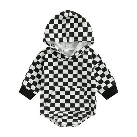 

Toddler Baby Boy Checkerboard Print Romper Short Sleeve Hooded Plaid Jumpsuit Bodysuit Outfit Cute Summer Clothes