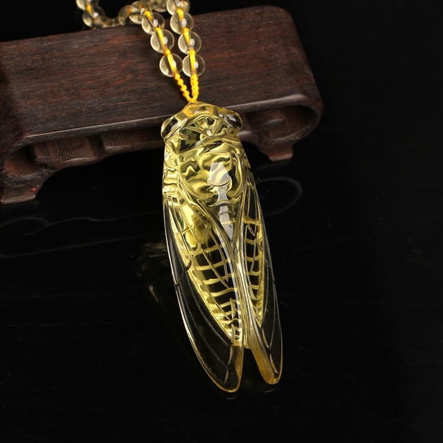 Fiudx Colgante de Jaspe de Riqueza y Cigarra, Cristal Citrino para Chakras, Energía Protectora Del Feng Shui, Regalo Inspirador para Mujeres y Hombres, Collar Ajustable para Cualquier Ocasión, Incluy