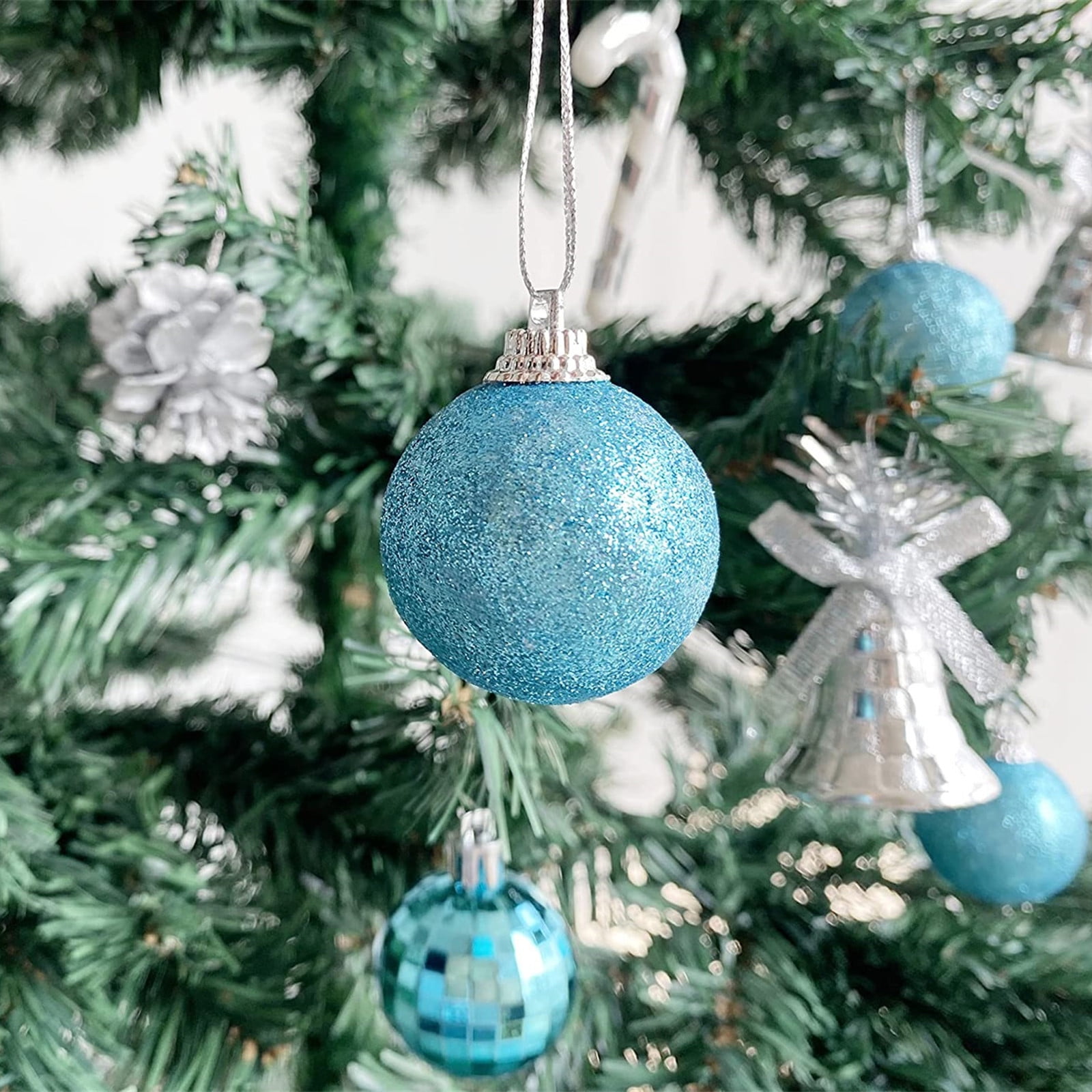 12 5cm Stone Blue Glass Christmas Tree Bauble Decorations 
