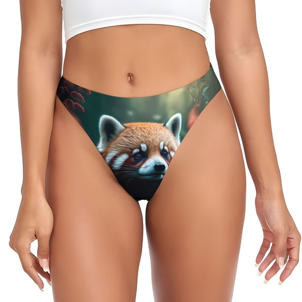 Balery Forest Plant Raccoon Tangas de Algodón para Mujer con Estampado – Ropa Interior Sexy, Transpirable, G-string-X-Small