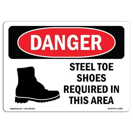 

SignMission OS-DS-A-1014-L-1580 10 x 14 in. OSHA Danger Sign - Steel Toe Shoes Required in This Area
