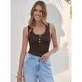 thumbnail image 3 of ANRABESS Women Ribbed Tank Tops Slim Fit Henley Shirts Sleeveless V Neck Button Down Blouse Casual Summer Basic Tees Tops Coffee L, 3 of 12