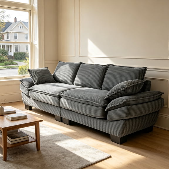 Anpport Corduroy Sofa, 80.5" Oversized Deepseat Loveseat for Living Room, Gray