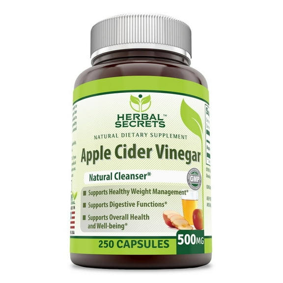 Herbal Secrets Apple Cider Vinegar 500mg 250 Capsules (Non-GMO) Supports Healthy Weight ManagementSupports Digestive FunctionsSupports Overall Health & Well-being