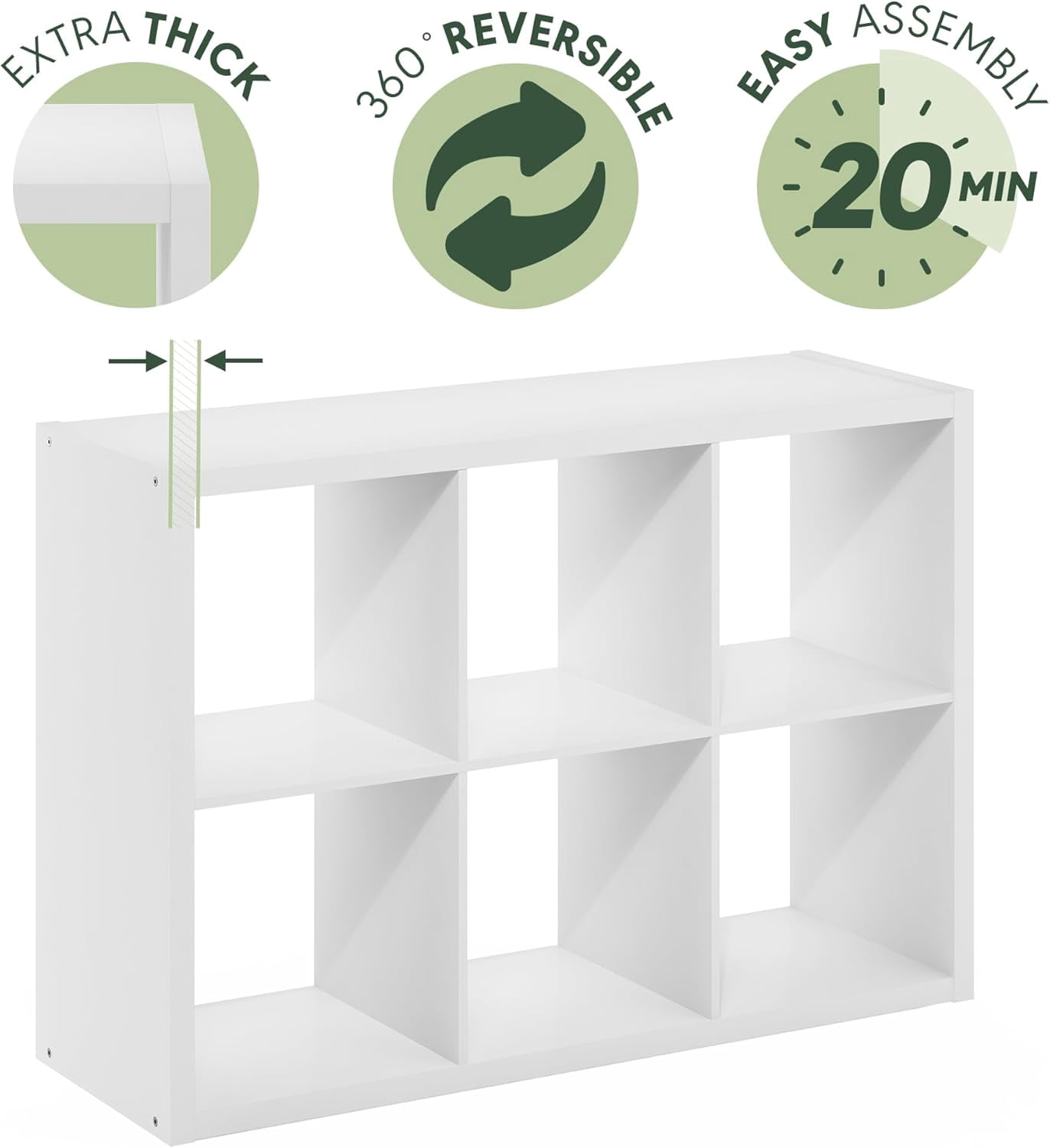 PurelyGoods Cubicle Open Back Decorative Cube Storage Organizer, 6-Cube, White