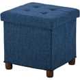 thumbnail image 5 of 15 Inch Storage Ottoman with Wooden Legs - Cube Foot Rest Stool, Square Footstool, Comfortable Seat with Lid, Foldable Fabric Ottoman, Space-Saving Navy, 5 of 16