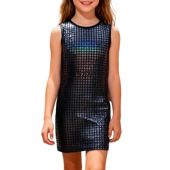 Tisuna Little Girls Dress Plaid Print Sleeveless Suspender Dresses Fashion Casual Girls Festival Carnival Dance Wear Black Size 2-3 Years