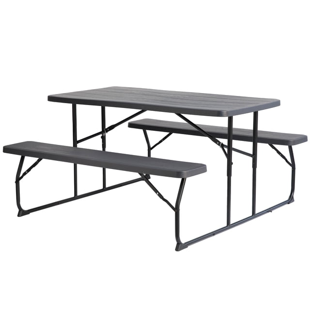 Gardenised Gray Outdoor Foldable Woodgrain Portable Picnic Table Set, 5 Feet Long, Gray