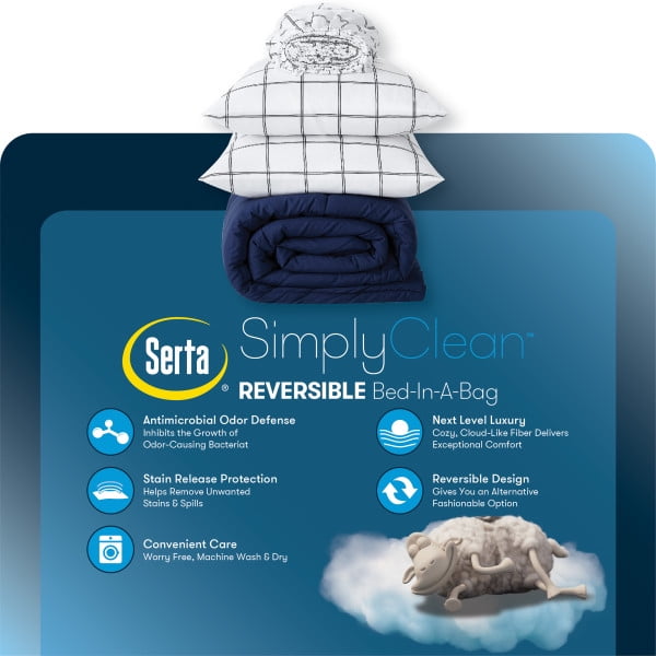 Serta Simply Clean 5-Piece Black Reversible Bed in a Bag, Twin/Twin XL