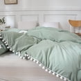 thumbnail image 5 of Move Over Green Duvet Cover King White Pom Poms Quilt Cover Only Ball Fringe Pattern Washed Microfiber No Filling, 5 of 10