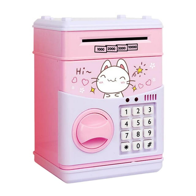 Caja de ahorros electrónica con forma de cerdito y rodillo para dinero, juguete para niños Gato rosa