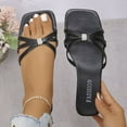thumbnail image 5 of Women's Flat Sandals Summer Comfortable Square Open Toe Slip On Leather Slide Sandals Black 5.5, 5 of 7