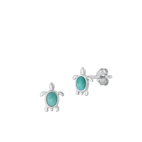 Sterling Silver Simulated Turquoise Sea Turtle Nautical Stud Earrings .925 New Jewelry Female Unisex
