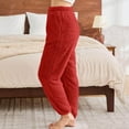 thumbnail image 4 of Solid Color Homewear Pants for Women Long High Waist Jogger Winter Comfort Fannal Pants Red M, 4 of 7