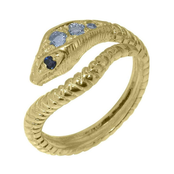 LBG British Made 10k Yellow Gold Ring with Natural Aquamarine & Sapphire Womens Band Ring - 33 size options - Size 7.25