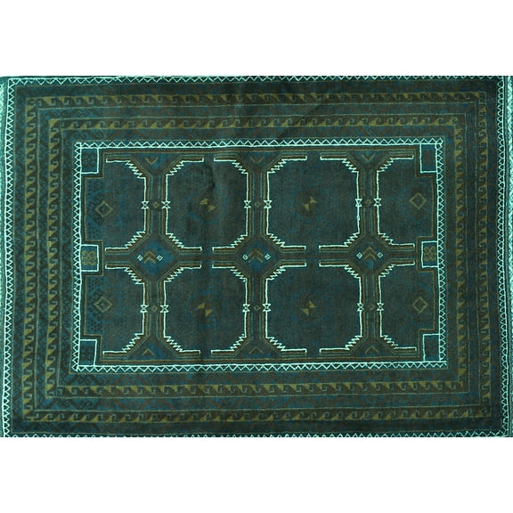 Ahgly Company Machine Washable Indoor Rectangle Persian Turquoise Blue Traditional Area Rugs, 5' x 7'