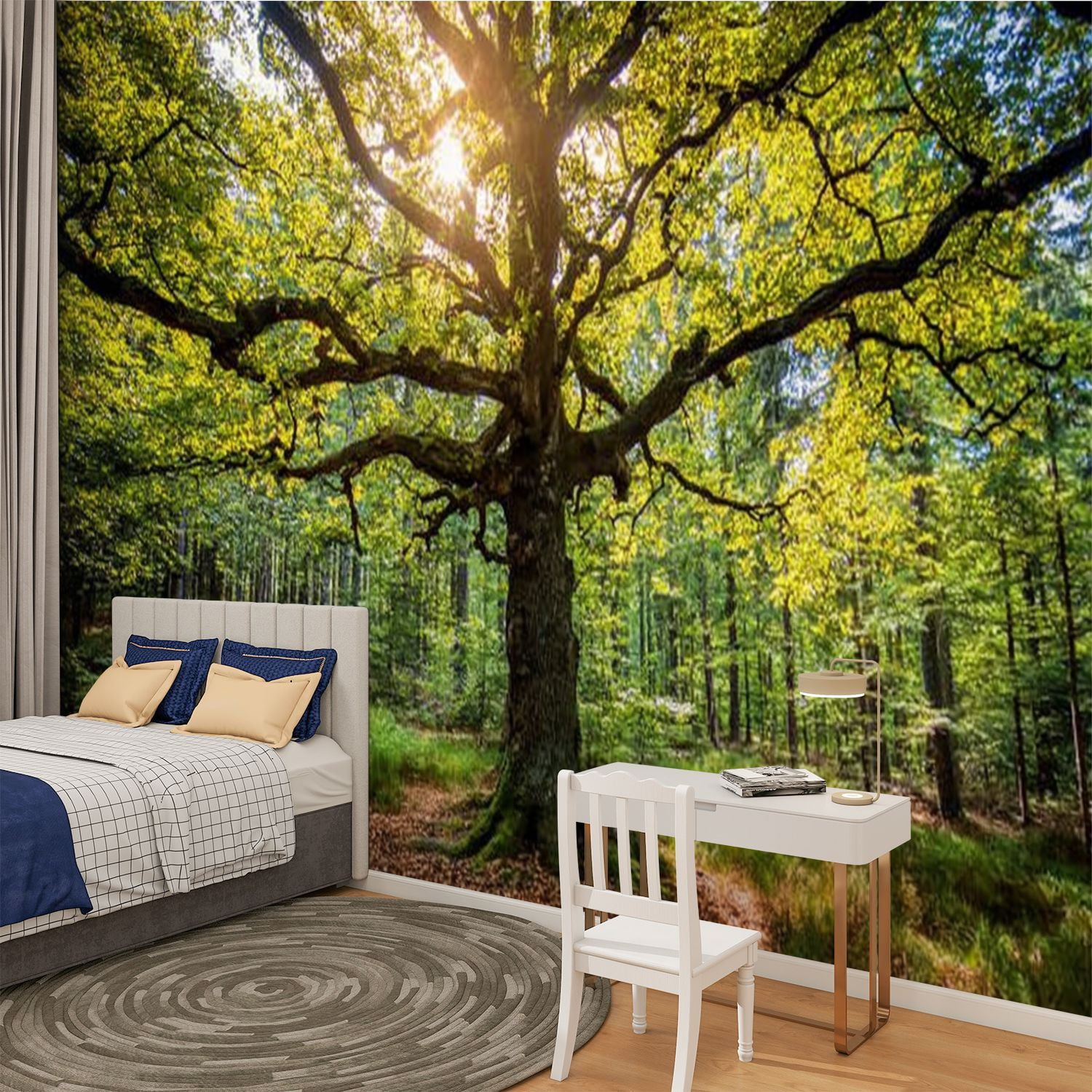 Peel and Stick Wallpaper Old oak tree forest Modern Art Wall Mural Decor Self Adhesive and Removable 100in x 144in