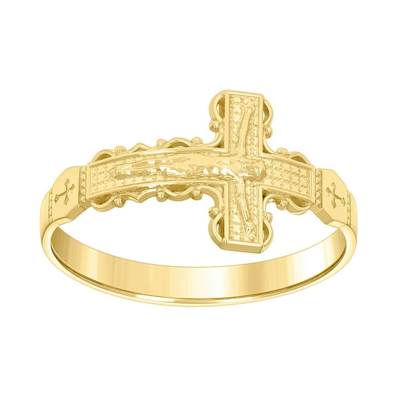 10k Yellow Gold Womens Crucifix Cross Religious Ring 10.8x2.5mm Wide Ring for Women - 1.7 Grams