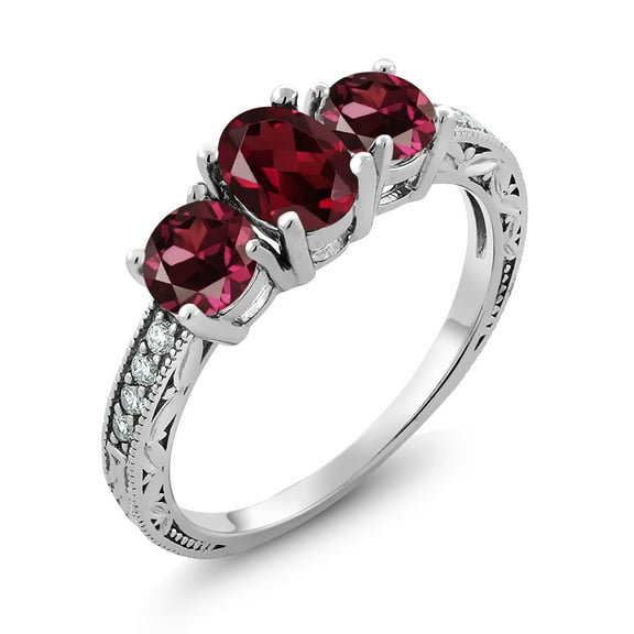 Gem Stone King 2.22 Ct Oval Red Rhodolite Garnet 925 Sterling Silver Moissanite Ring (Size 7)