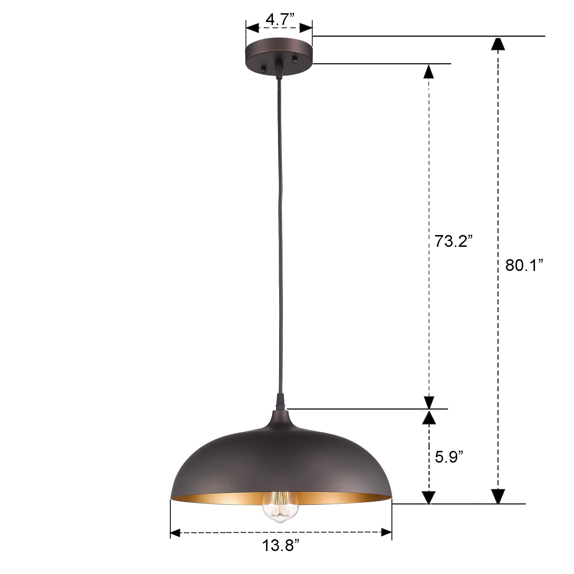 Emliviar Farmhouse Pendant Light Fixture, 14" Industrial Dome Hanging Light in Oil Rubbed Bronze Finish, 1901M ORB
