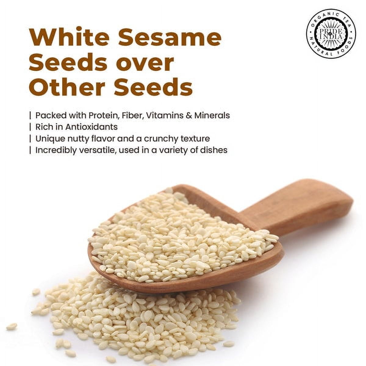 Pride of India - Pack of 6 - White Sesame Seeds, Unhulled Whole Seeds, Natural, Gluten Free, 2 lbs Jars