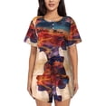 thumbnail image 1 of Fotbe Cultural Silhouette Journey Conjunto de Pijama Estampado para Mujer, 2 Piezas, Ropa de Dormir con Camiseta de Manga Corta y Shorts Suaves-X-Large, 1 of 6