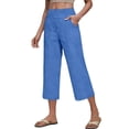 thumbnail image 3 of Hurxie Women's Wide Leg High Waisted Linen Capri Pants Blue,XL, 3 of 6