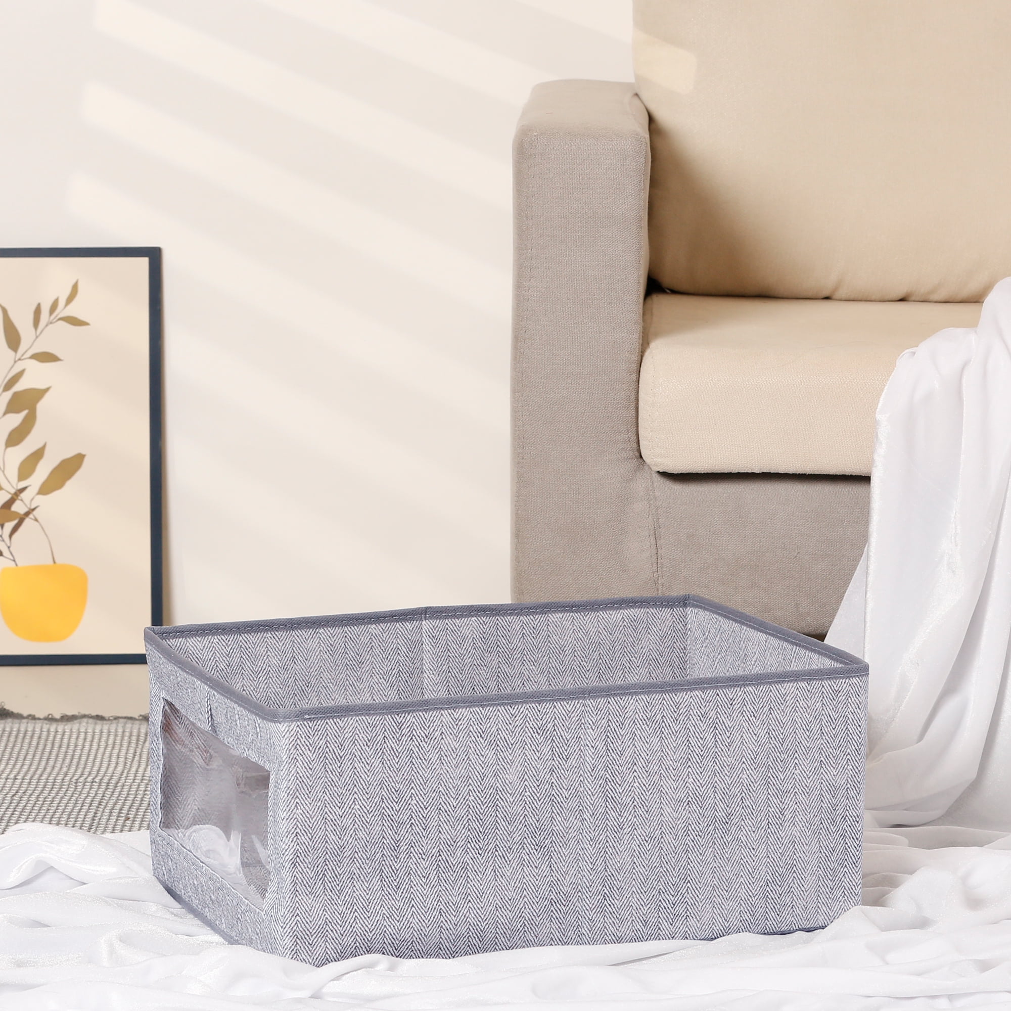 Unique Bargains Storage Bin with Handles Foldable Organizer Basket Grey 17"x12"x8"