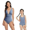 thumbnail image 4 of Xmarks Mother and Daughter One Piece Swimsuit Tummy Control V/U Neck Striped Bathing Suits Athletic Swimming Suit, 4 of 7