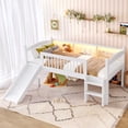 thumbnail image 3 of Bellemave Twin Loft Bed with Storage Shelves, LED Lights, Full-Length Guardrails, Solid Wood Frame, No Box Spring Needed, Available in White, 3 of 9