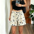 thumbnail image 4 of Women’s High Waisted Polka Dot Denim Shorts with Rope Drawstring, Frayed Hem Jean Shorts with Pockets, 4 of 8