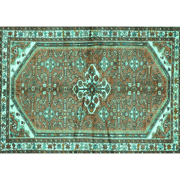 Ahgly Company Machine Washable Indoor Rectangle Persian Turquoise Blue Traditional Area Rugs, 5' x 7'
