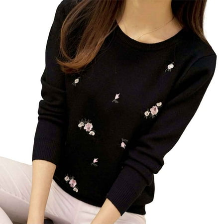 Peach Knitted Sweater - Women's Sweater Spring Autumn Winter Peach Embroidery Slim Knitted Pullover Tops