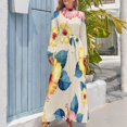 thumbnail image 4 of Tropical Floral Print Women's Long Dress Long Sleeves Dress Vintage Dresses Party Maxi Dress High Waist Dress, 4 of 4