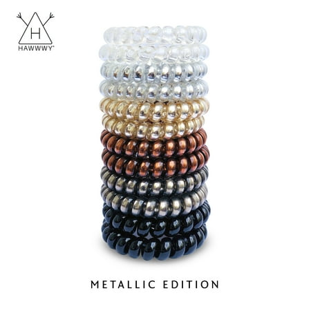 Pretty Cord - Spiral Hair Tie | 12-PACK | Coil Hair Tie | Phone Cord Hair Tie | Hair Coil | Stretchy No Crease Hair Tie | Metallic | Cute Hair Tie | Pretty Hair Tie | Fashionista Hair Tie