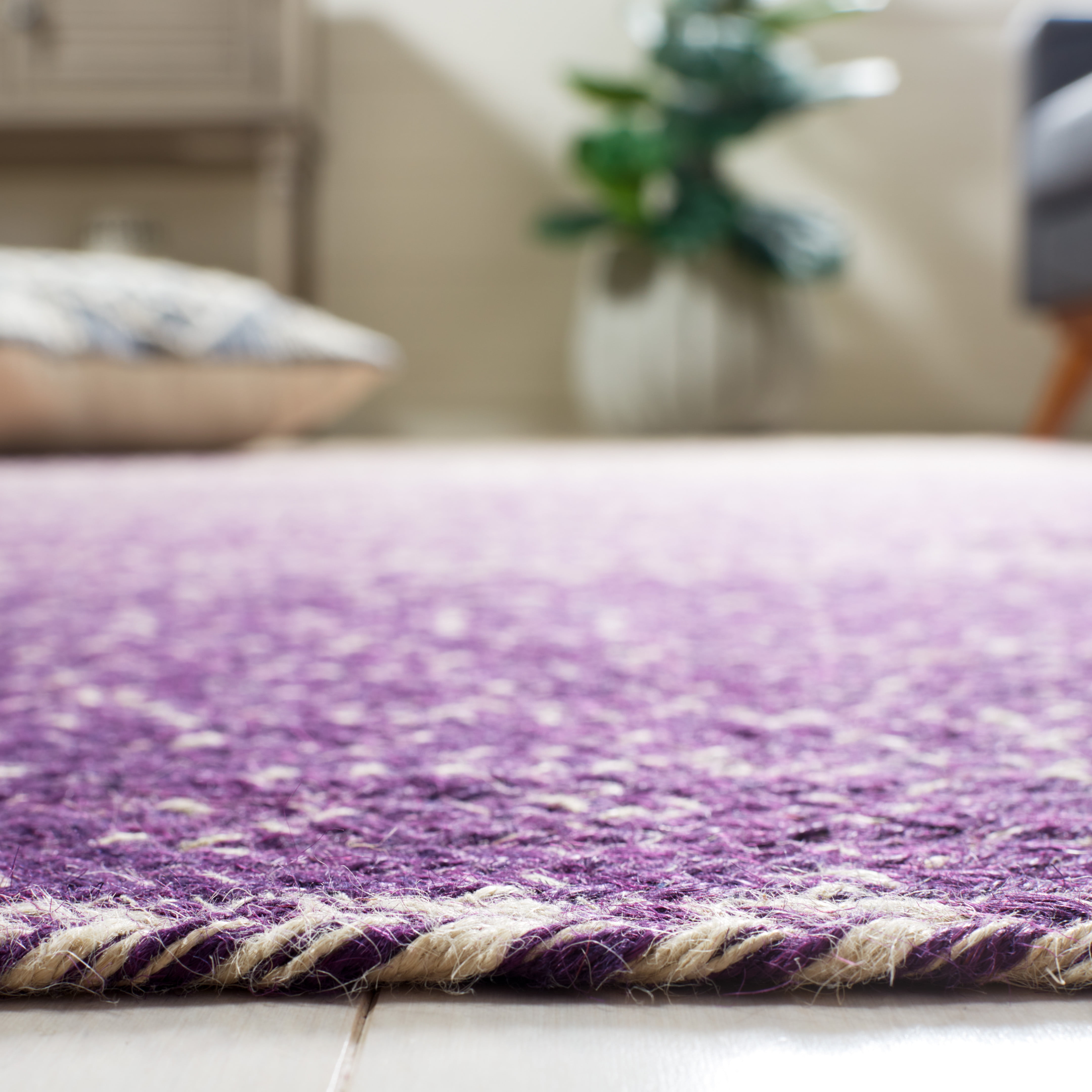 SAFAVIEH Natural Fiber Arda Gradient Area Rug, Natural/Purple, 6' x 6' Square